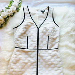 Ann Taylor Cream Polka Dots Dress Black Trim